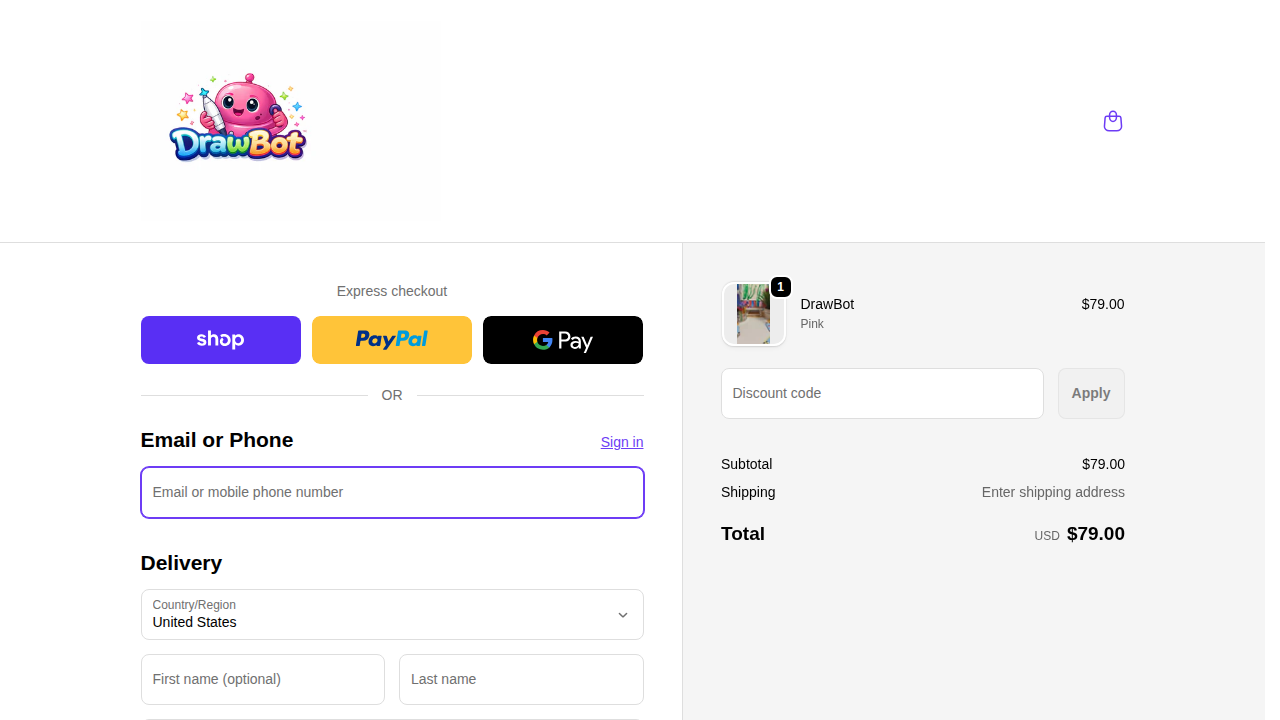 DrawBot Checkout Page Screenshot