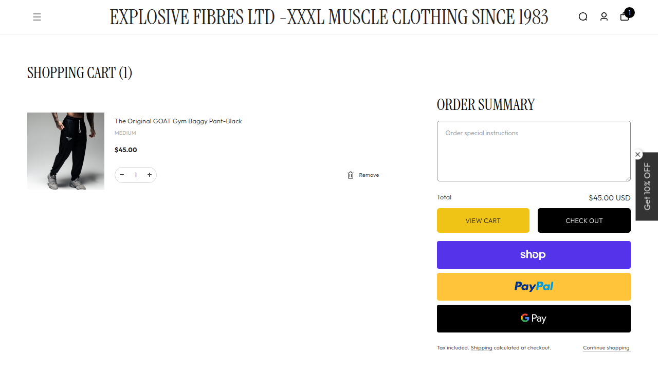 Cart page showing order summary and checkout buttons