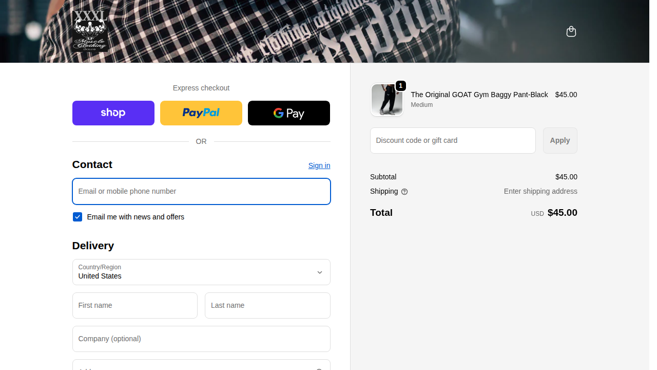 Checkout page with express checkout options