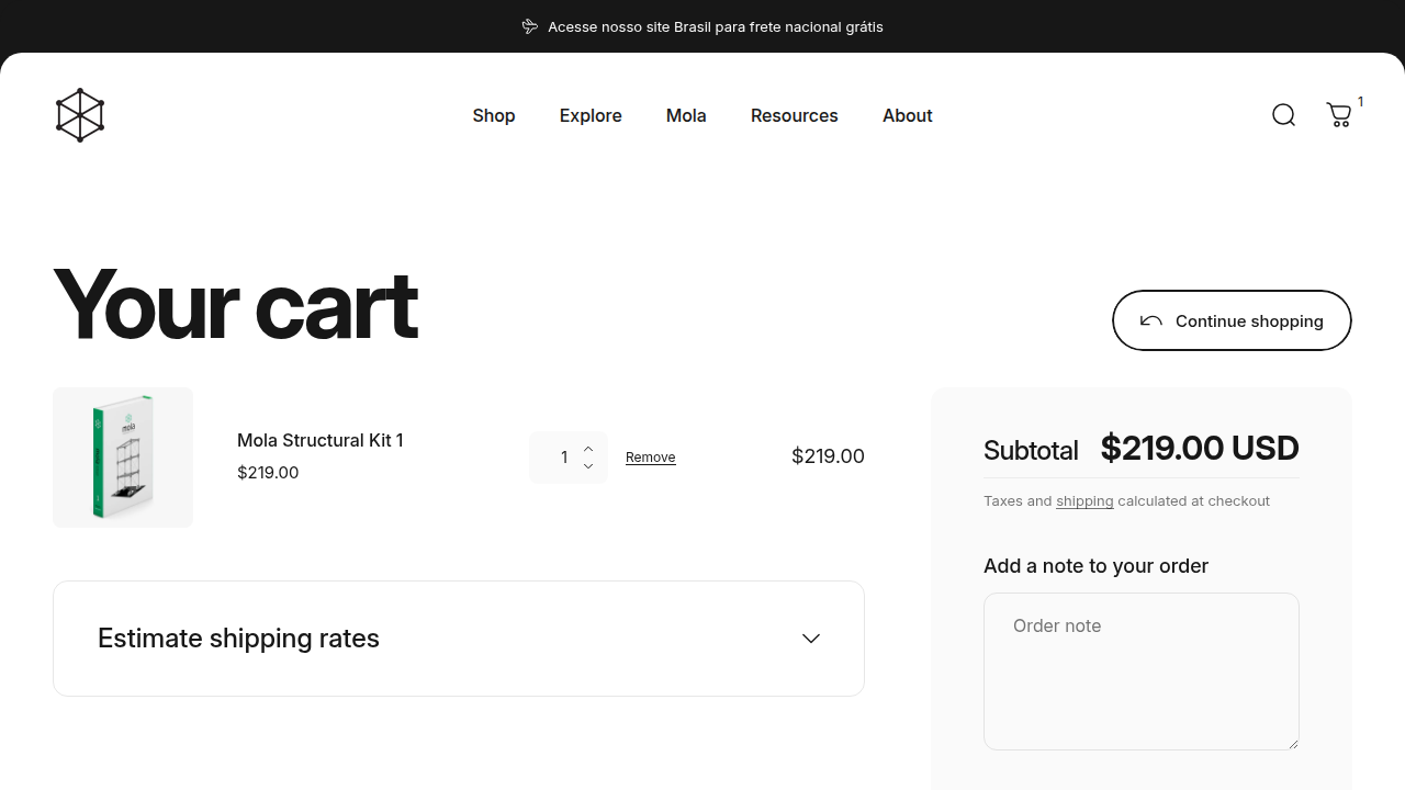 Mola Model Full Cart Page Screenshot